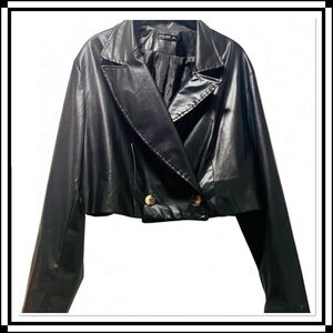 Black Faux Leather Cropped Jacket